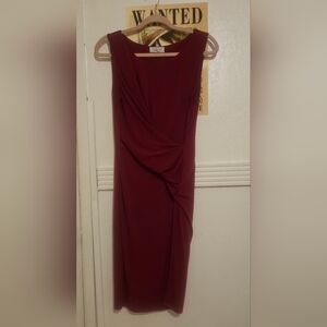Velvet Sleeveless Draped Sheath Dress in Wine